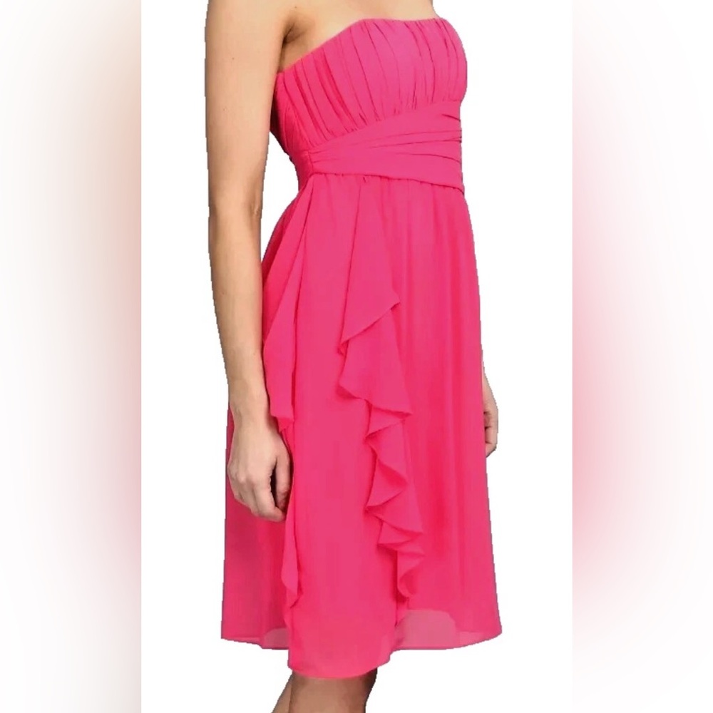 DONNA MORGAN N.W.T. Chic Strapless Pink Dress with Ruffle,Size 2 Hot Pink Zip